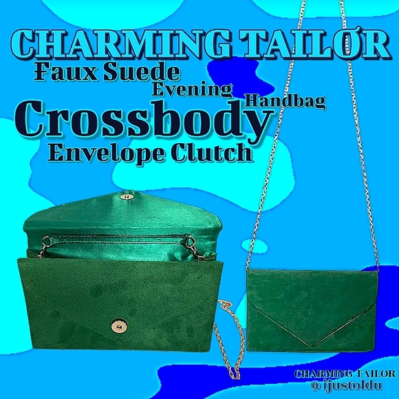 Charming Tailor Fx Suede Evening Handbag Crossbody Envelope Clutch | Chain Strap - Picture 1 of 11